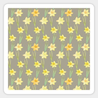 Yellow Watercolour Stemmed Daffodil Pattern on Khaki Sticker